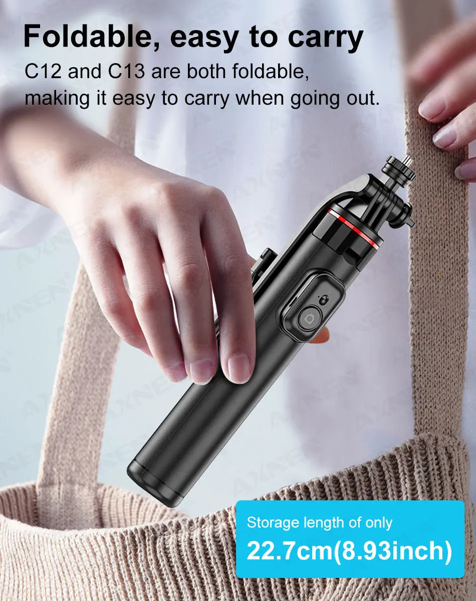 AXNEN Mobile Phone Tripod C12/C13 – 1325mm Stand for Cellphone & GoPro, with Wireless Bluetooth Remote for Live Streaming