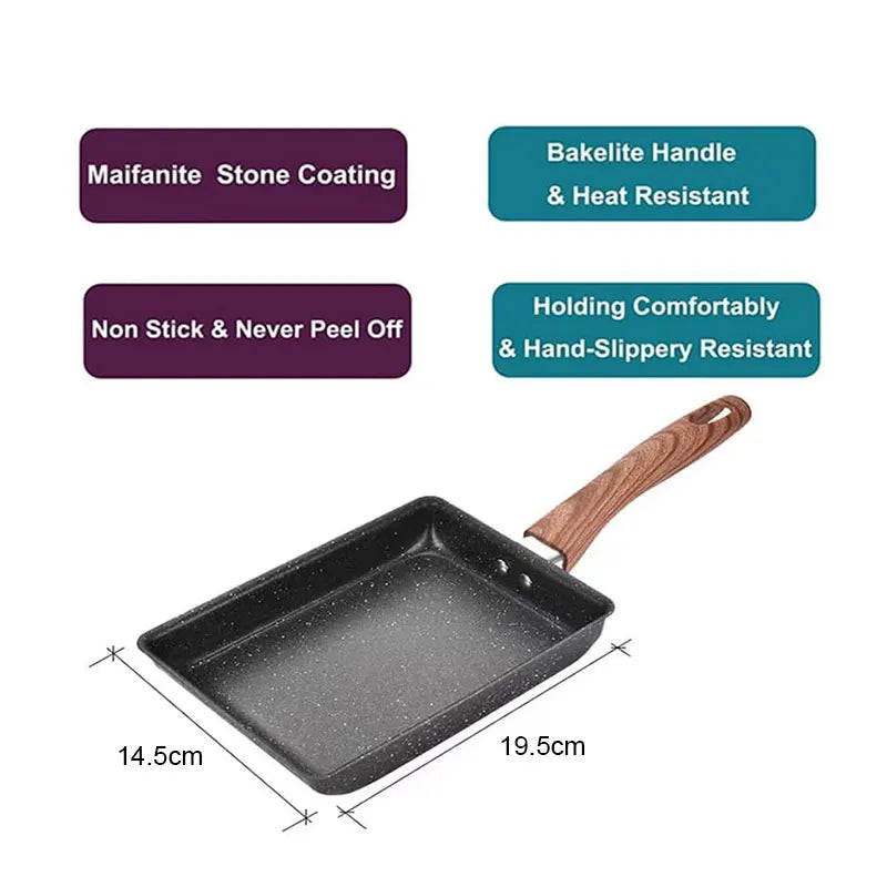 Nonstick Tamagoyaki Japanese Omelette Pan: Skillet Rectangle Tamago Pan for Small Egg Frying - Complete with Cooking Tools