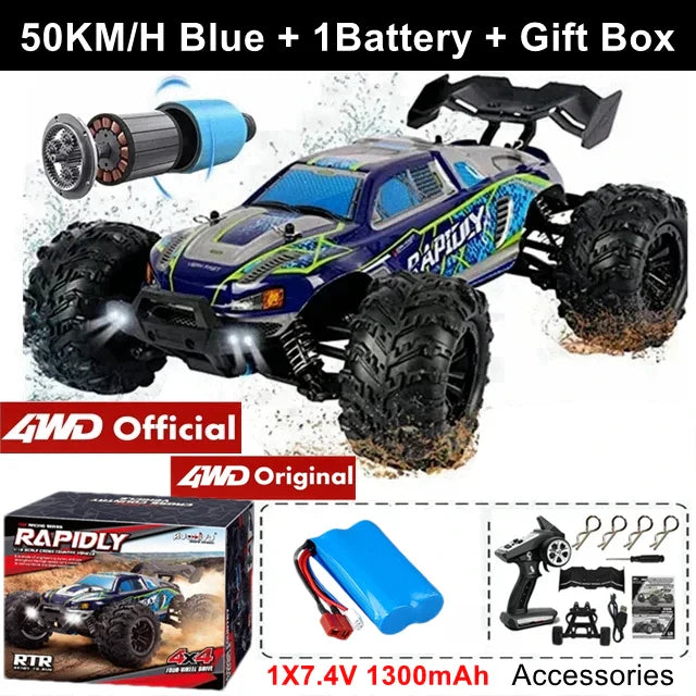 4WD Remote Control Car – Off-Road 4x4 RC High-Speed Buggy Truck, Brushless 50/80KM/H Drift Racing Toy for Kids & Adults