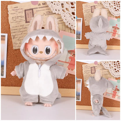 13cm Labubu Doll Clothes — 6-Piece Dinosaur Animal Outfit with Hat