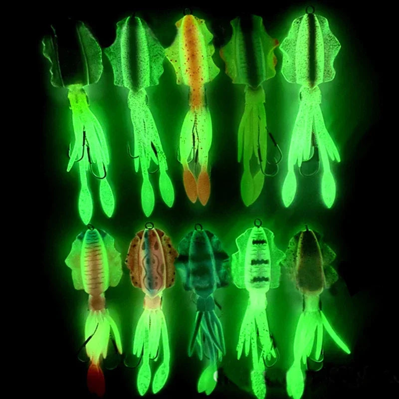 ZUKIBO Soft Squid Fishing Lure - Luminous UV Octopus Jig Bait for Deep Sea Boat Trolling