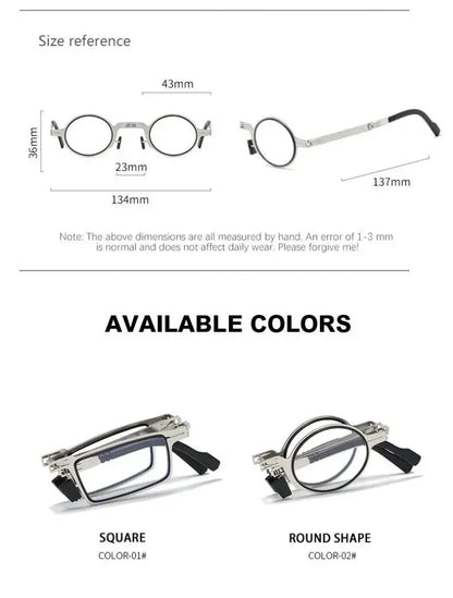 Unisex Folding Reading Glasses – Full Metal Frame, Transparent Lenses, Anti-Blue Light with Case