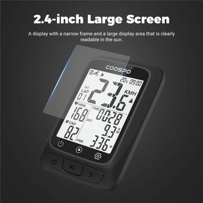 Coospo BC107 GPS Bike Computer — 2.4" Wireless Odometer & Speedometer, Bluetooth 5.0, ANT+, Waterproof