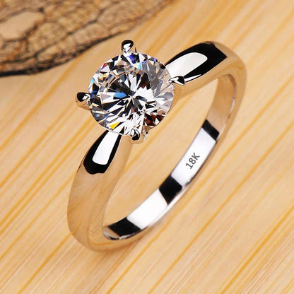 18K White Gold Color Solitaire Ring - 2 Carat Zirconia Diamond Style Wedding Band Luxury Jewelry for Women