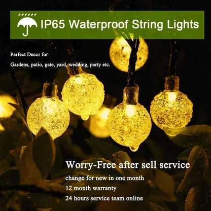 Solar Powered LED String Lights - Waterproof Crystal Globe Lights with 8 Modes for Outdoor Garden and Party Decor