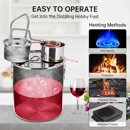 5Gal/19L Stainless Steel Water & Alcohol Distiller – Home Brewing Kit with Built-in Thermometer, Copper Tube, and Water Pump