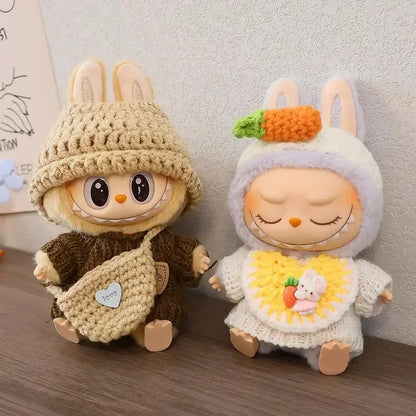 17cm Mini Plush Doll Clothes — Kpop EXO Labubu Idol V1 V2 Outfit Set with Sweater & Headband, Doll Accessories Gift