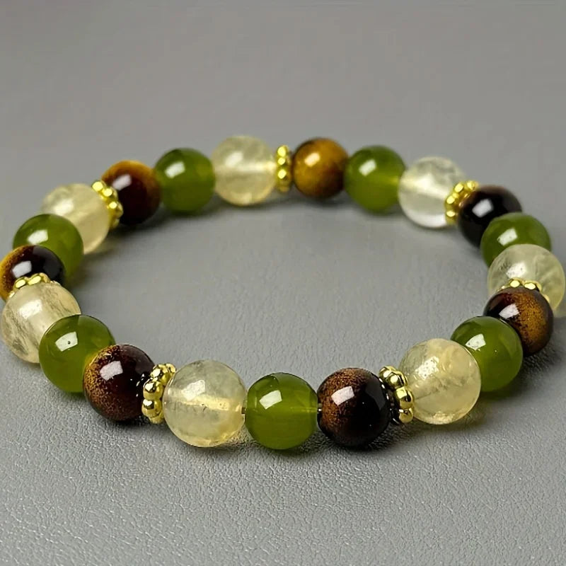 Natural Tiger’s Eye & Citrine Beaded Bracelet – 8mm Bohemian Balance Crystal Jewelry Gift for Women