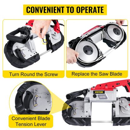VEVOR Cordless Portable Bandsaw – 5-Inch Cutting Capacity, 10Amp Variable Speed Motor for Metal, Wood, Pipes & Rebar