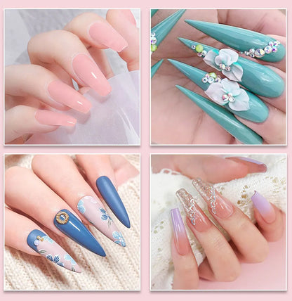 Nail Acrylic Powder and Liquid Monomer Kit – Crystal Nail Glitter, 3D Nail Tips, Carving Tools for Nail Art Decoration