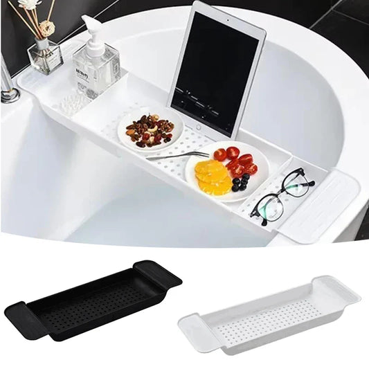 Extendable Bamboo Bathtub Shelf – Bathroom Tray & Shower Caddy for Towel, Book & Storage Organizer