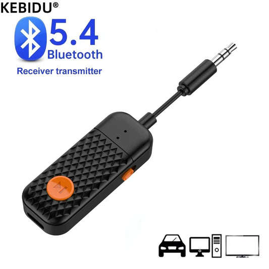 Bluetooth 5.4 Audio Transmitter & Receiver – 3.5mm AUX Wireless Stereo Adapter with Mic for Car, TV, PC, Headphones