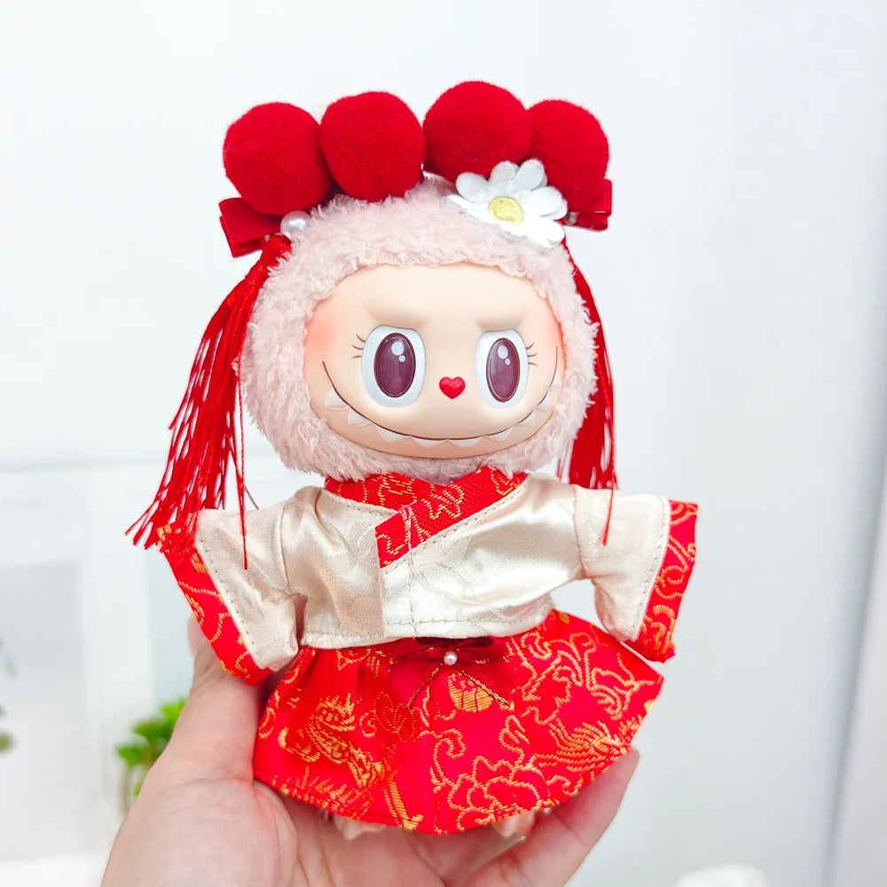 17cm Mini Plush Doll Clothes — Outfit Accessories for Labubu V1 & V2, Christmas Cookie Man Sweater Hat, New Year Gift