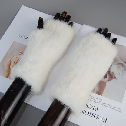 Women’s Winter Mink Fur Gloves – 100% Natural Fingerless Knitted Mittens for Warmth