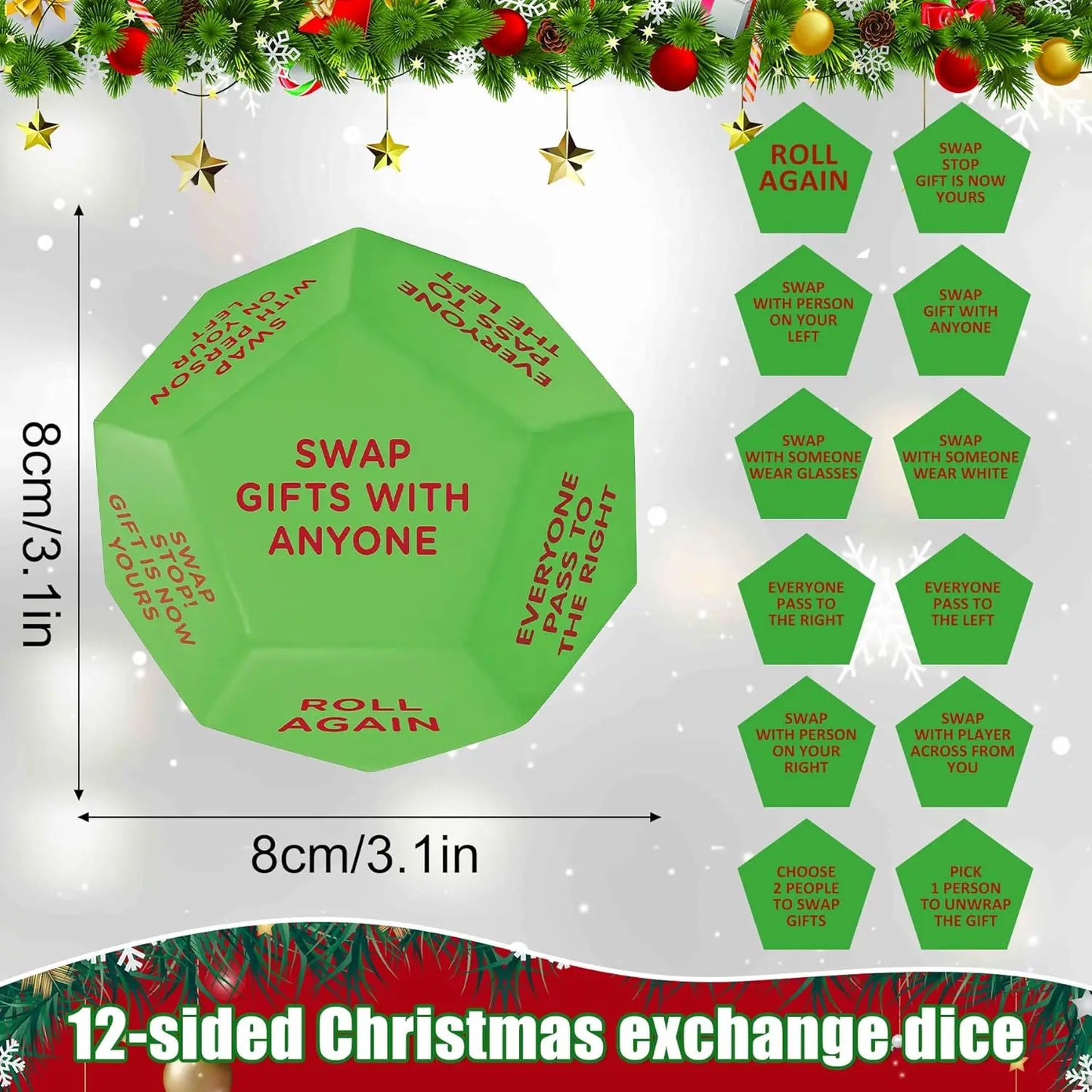 2025 Santa Swap Gift Exchange Dice – 3×3in Family Game for Xmas Party & Holiday Gift Exchange