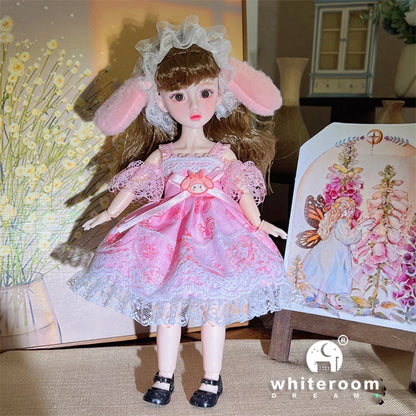 30cm 1/6 BJD Ball Jointed Doll – Starry Gray Eyes with Lolita Fashion Dress, DIY Toy Gift for Girls