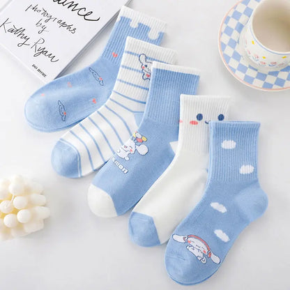 New Sanrio Cinnamoroll Cartoon Socks — Cute Unisex Mid-Calf Socks for Kids & Adults, Perfect for Autumn & Winter