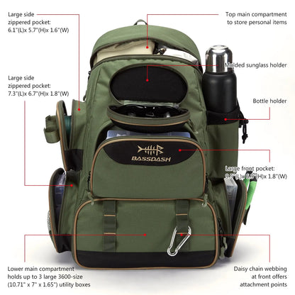 Bassdash Fishing Tackle Backpack — Lightweight Tactical Multifunctional Fishing Bag