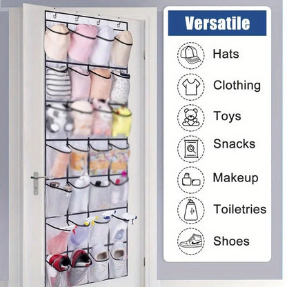 24-Grid Wall-Mounted Shoe Organizer – Fabric Closet Storage Rack with Mesh Pockets, Clear Hanging Over-the-Door Cloth Bag