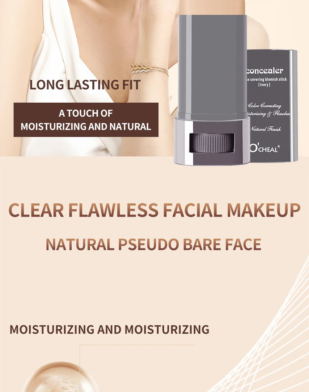 Ocheal Face Foundation Contour Stick – Long-Wear Lightweight Concealer & Blemish Brightening Makeup