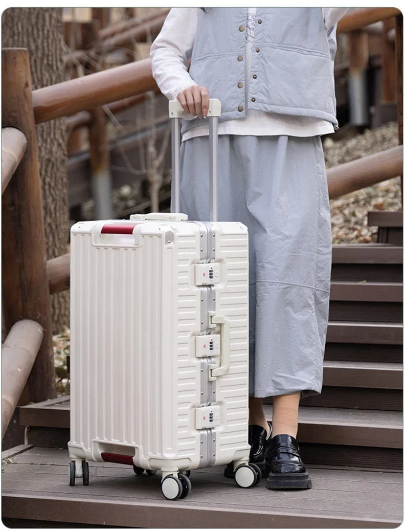 30-Inch Five-Wheel Aluminum Frame Suitcase — Multifunctional Cabin Luggage with Password Lock, USB Port & Cup Holder