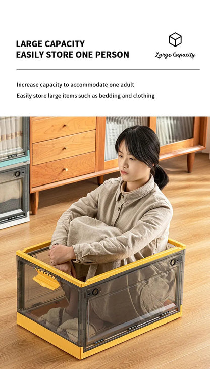 Foldable Transparent Storage Trunk — Large Capacity Plastic Organizer Box for Home, Wardrobe, and Clothes Storage