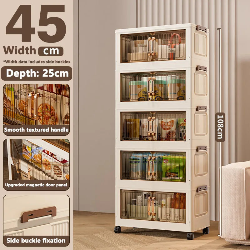 Installation-Free Foldable Storage Cabinet – Plastic Organizer for Kids’ Clothes & Snacks