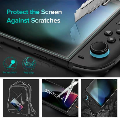 Tempered Glass Screen Protector for Nintendo Switch 2 — Includes Joystick Cap Accessories