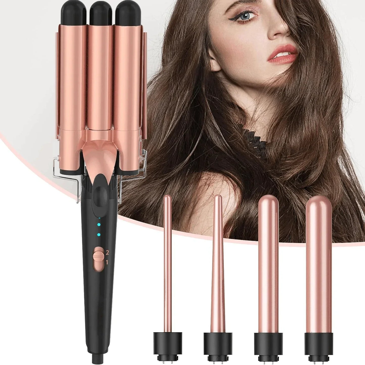5 in 1 Hair Curler Wand Set with Curling Brush – 0.35” to 1.25” Curling Iron, Heat Resistant Glove & Hair Clips