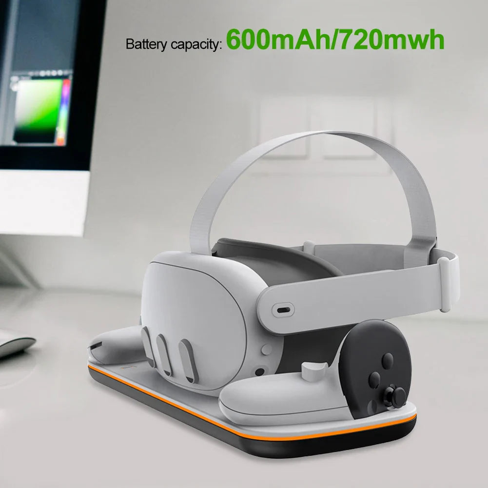 VR Headset Controller Charging Dock for Meta Quest 3 — Cradle with 2 Rechargeable Batteries & USB-C Cable