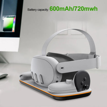 VR Headset Controller Charging Dock for Meta Quest 3 — Cradle with 2 Rechargeable Batteries & USB-C Cable