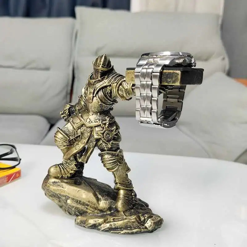 Apple Watch Charging Dock Stand – Cartoon Desktop Smartwatch Holder with Black Warrior Figurine Support