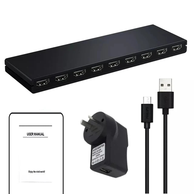 HDMI Splitter 1x8 4K 30Hz — 8-Port Video Distributor Converter, HDCP1.4 for PC, Laptop, PS4, DVD, Projector, TV