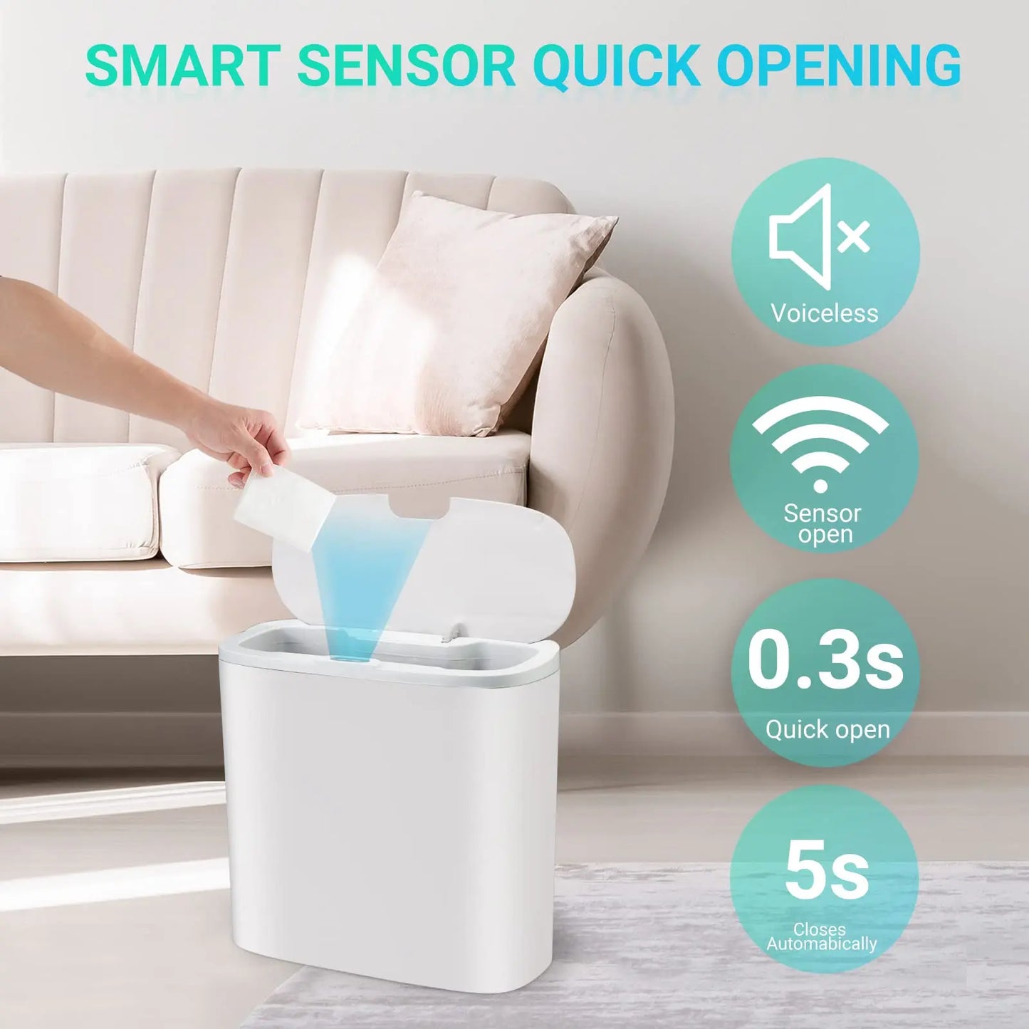 Automatic Touchless Bathroom Trash Can – Motion Sensor Waterproof Slim Garbage Bin for Kitchen & Bedroom