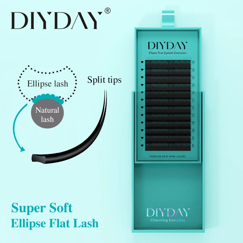 DIYDAY Flat Individual Lash Extensions – 0.15/0.20 Split Tips, Softer Ellipse Classic False Eyelashes Supplies