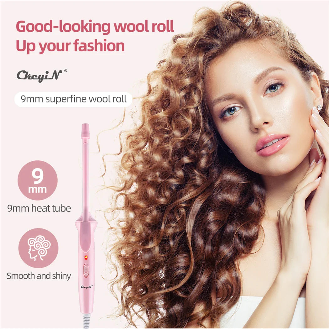 Style with Precision: CkeyiN Mini 9mm Hair Curling Iron - Professional Ceramic Electric Curler Wand for Salon-Quality Curls