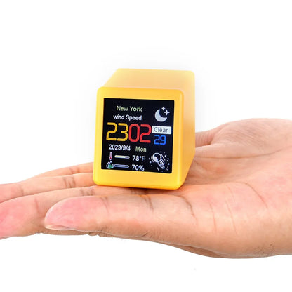 Small Portable Smart WiFi Weather Station – Temperature, Humidity, Time & Alarm Clock, Desktop Display Decoration