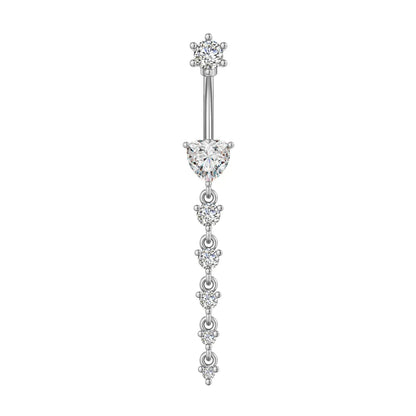 14G Surgical Steel Belly Button Ring – 7 Heart Crystal Long Dangle Navel Piercing Jewelry for Women