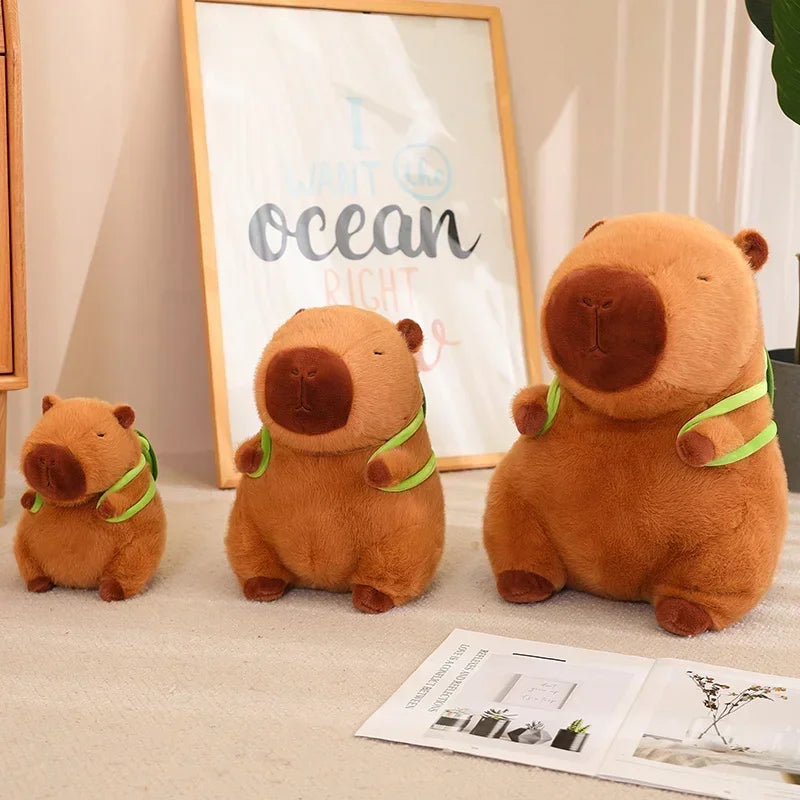 Cute Turtle & Capybara Plush Backpack Pendant – Strawberry Hat Soft Stuffed Toy for Kids Birthday Gift