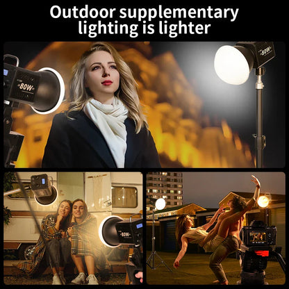 80W Dual Color Temperature COB Photography Light - Professional LED Video Light, Portable Handheld Fill Light with Mini Bowens