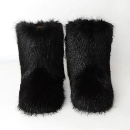 Women’s Faux Fur Winter Boots - Plush Warm Snow Shoes for Ladies with Luxury Furry Fashion Style