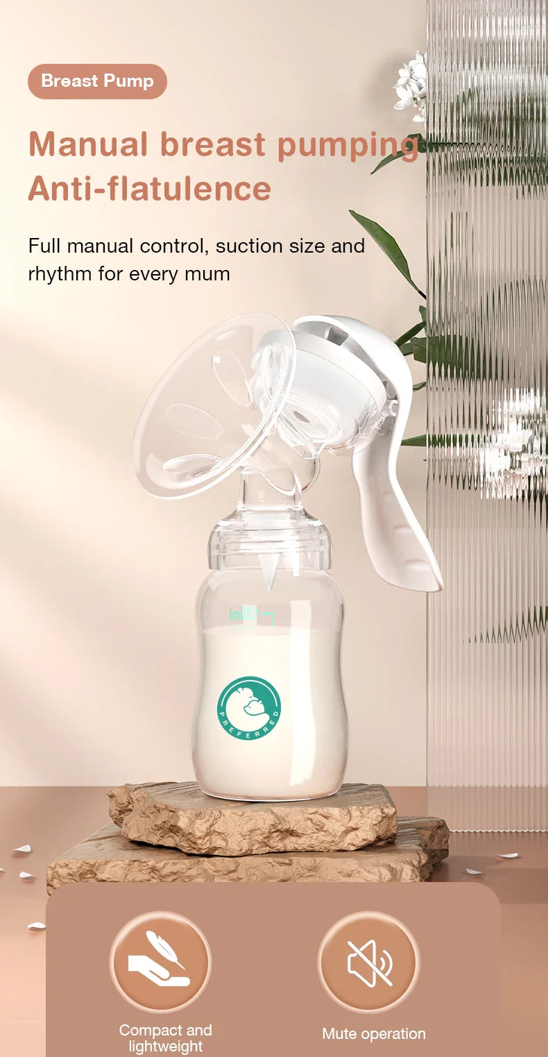 Manual Breast Pump — Baby Nipple Milk Suction Bottle for Feeding & Postpartum Care