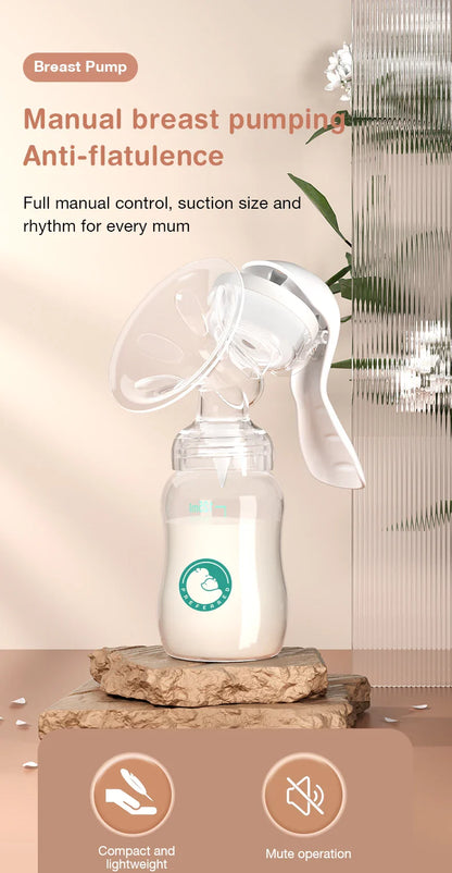 Manual Breast Pump — Baby Nipple Milk Suction Bottle for Feeding & Postpartum Care
