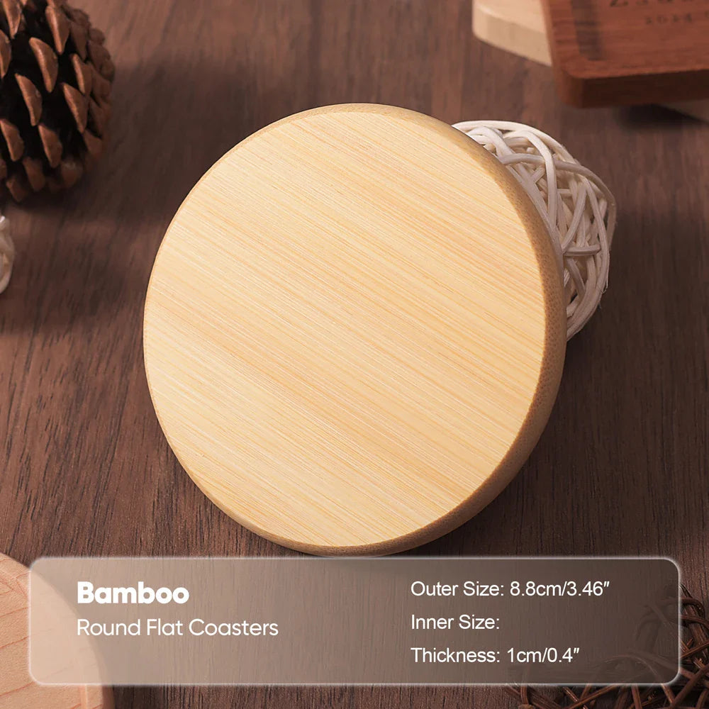 Solid Walnut & Beech Wood Coaster — Durable Heat-Resistant Round & Square Cup Mat, 8.8cm Tea & Coffee Placemat