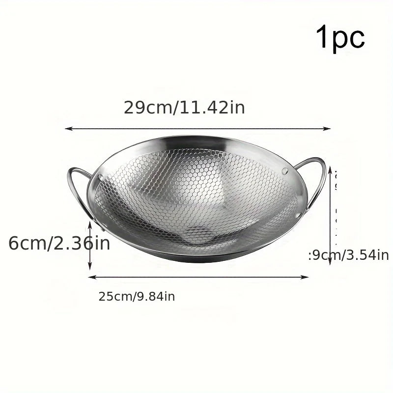 29cm Stainless Steel Honeycomb Skillet – Non-Stick, Scratch-Resistant Pan with Handle for Pasta & Steak