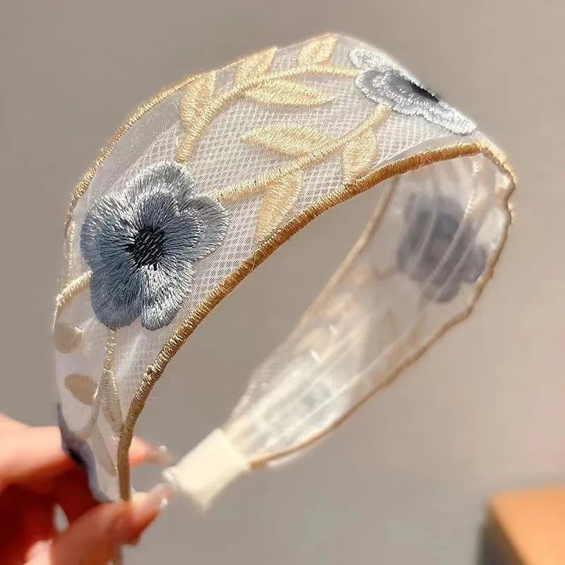 1/3pcs Elegant Chiffon Flower Hairband – Sweet Embroidery Headband Turban Hoop for Women’s Fashion Hair Accessories