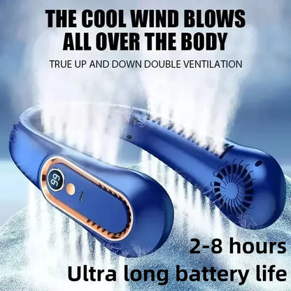 8000mAh Bladeless Neck Fan – Portable USB Rechargeable Hanging Fan with LED Digital Display, Silent Mini Personal Air Cooler for Travel & Outdoor Use