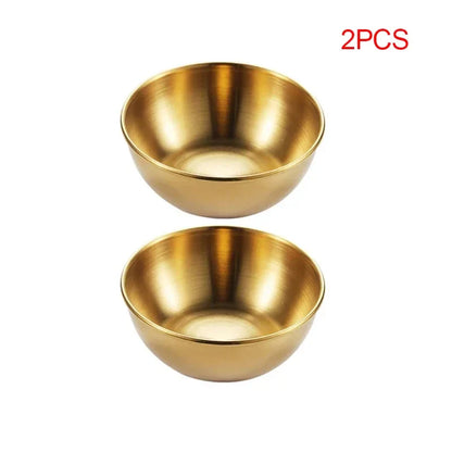2PCS/4PCS Stainless Steel Golden Sauce Dishes – Appetizer & Seasoning Serving Tray Set for Kitchen Tableware