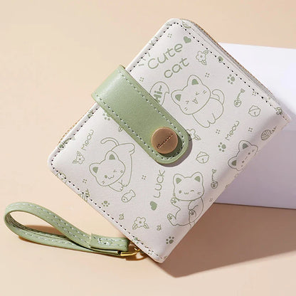 Japanese Cute Cat Wallet for Girls – Short Zipper Wallet, ID & Bank Card Holder, Coin Purse & Key Storage for Women