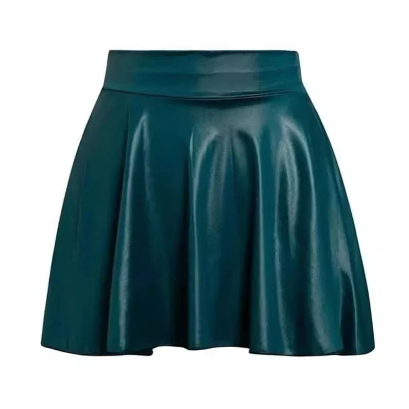 Women’s Multipurpose Mini Skirt — High Waist Faux Leather Skater Skirt, Elastic Short Skirt for Work & Nightclub